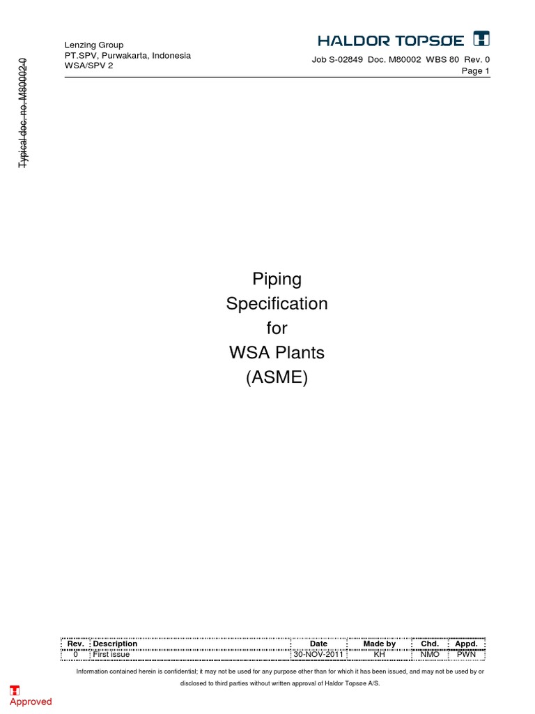 WSA Piping Specification Overview | PDF | Pipe (Fluid Conveyance) | Screw
