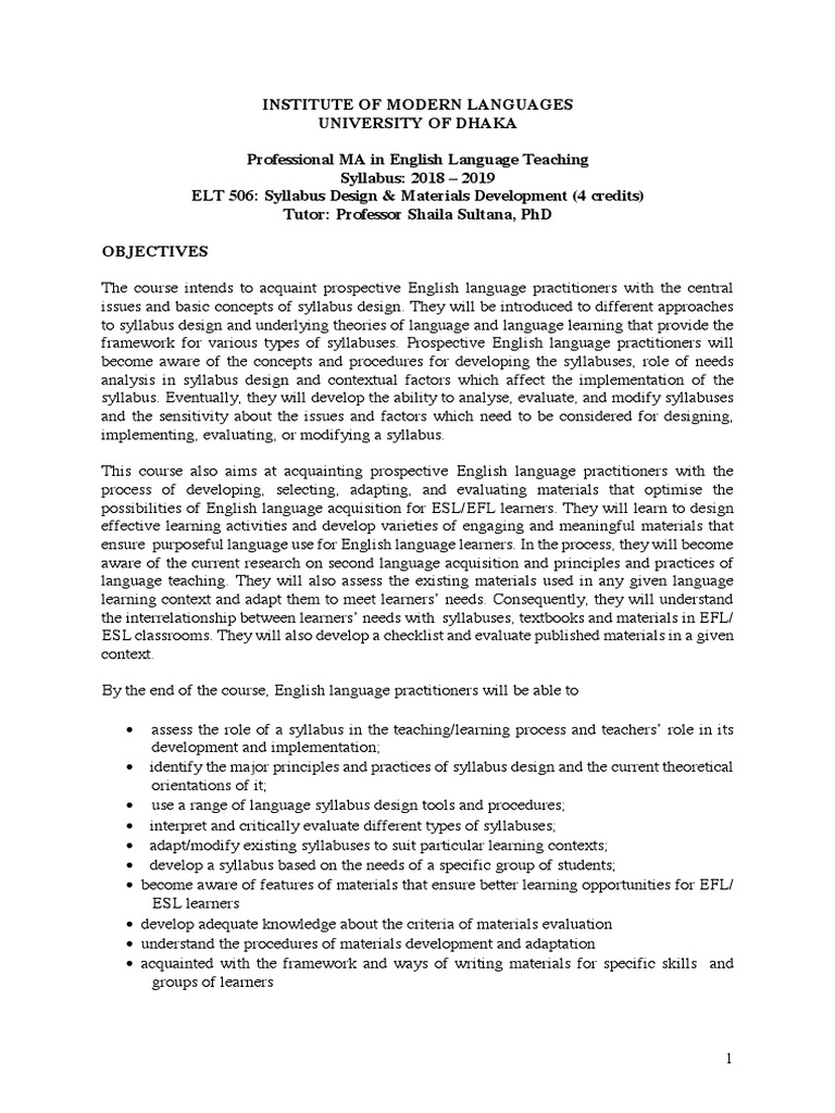 Syllabus Design & Materials Development Course Outline PDF