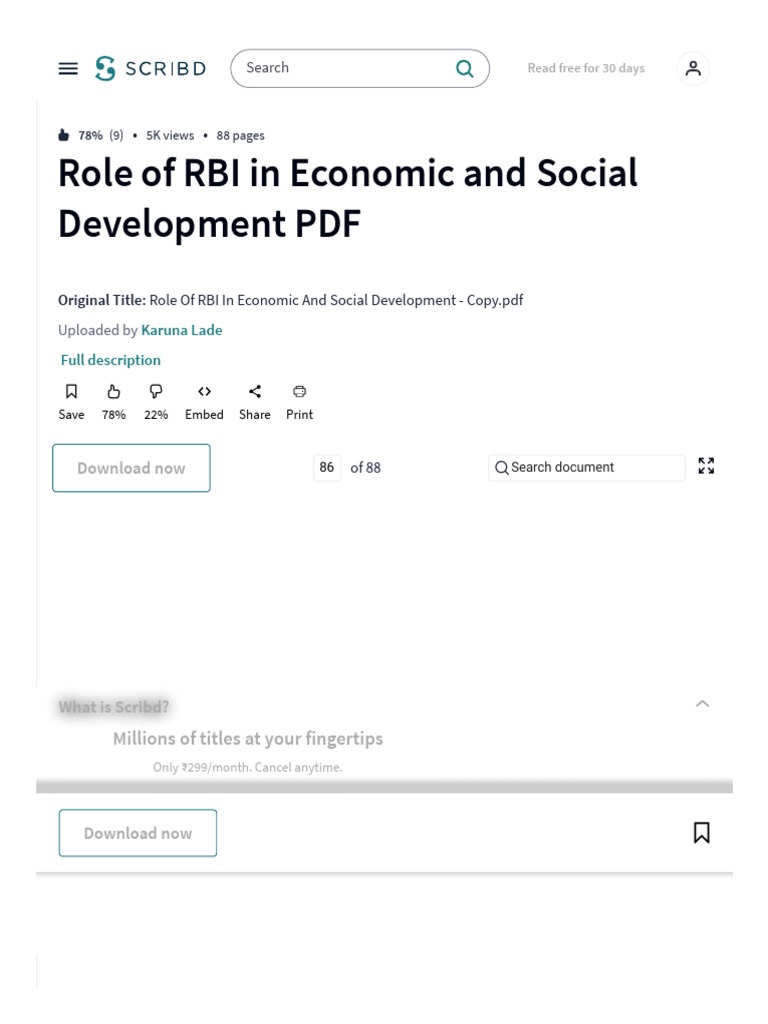 Role of RBI in Economic and Social Development PDF - PDF - Reserve Bank ...