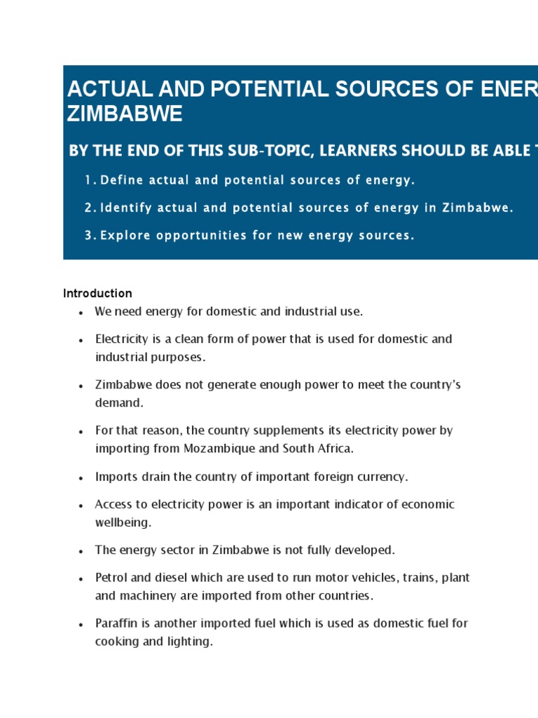 Actual and Potential Sources of Energy in Zimbabwe PDF Biogas