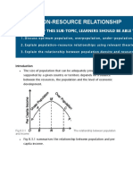 Population-Resource Relationship: by The End of This Sub-Topic, Learners Should Be Able To