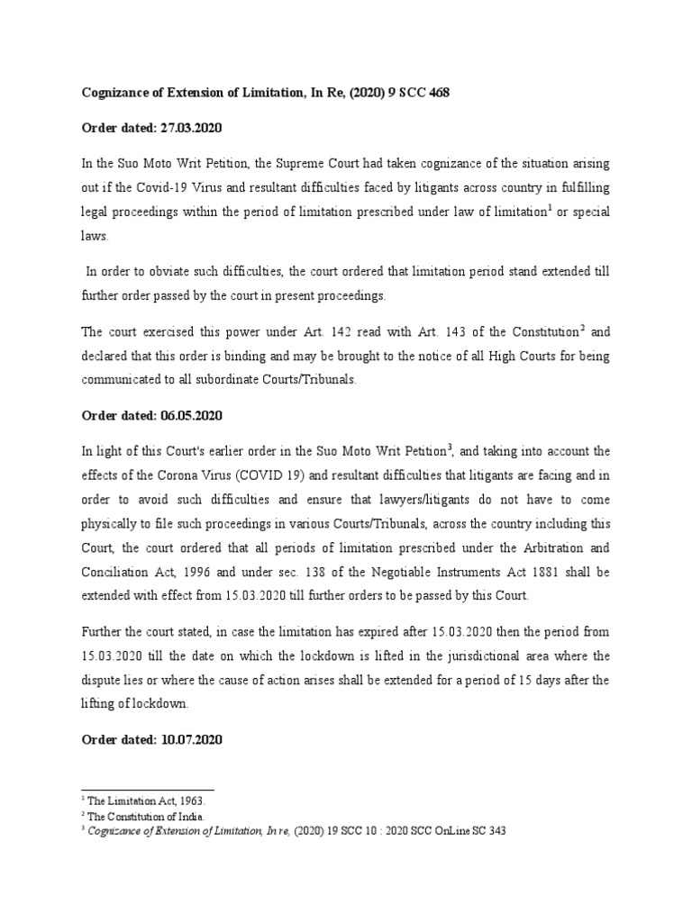 Case Note. Extension of Limitation Period. Download Free PDF