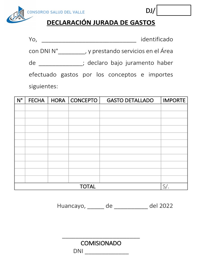 Modelo Declaración Jurada de Gastos | PDF
