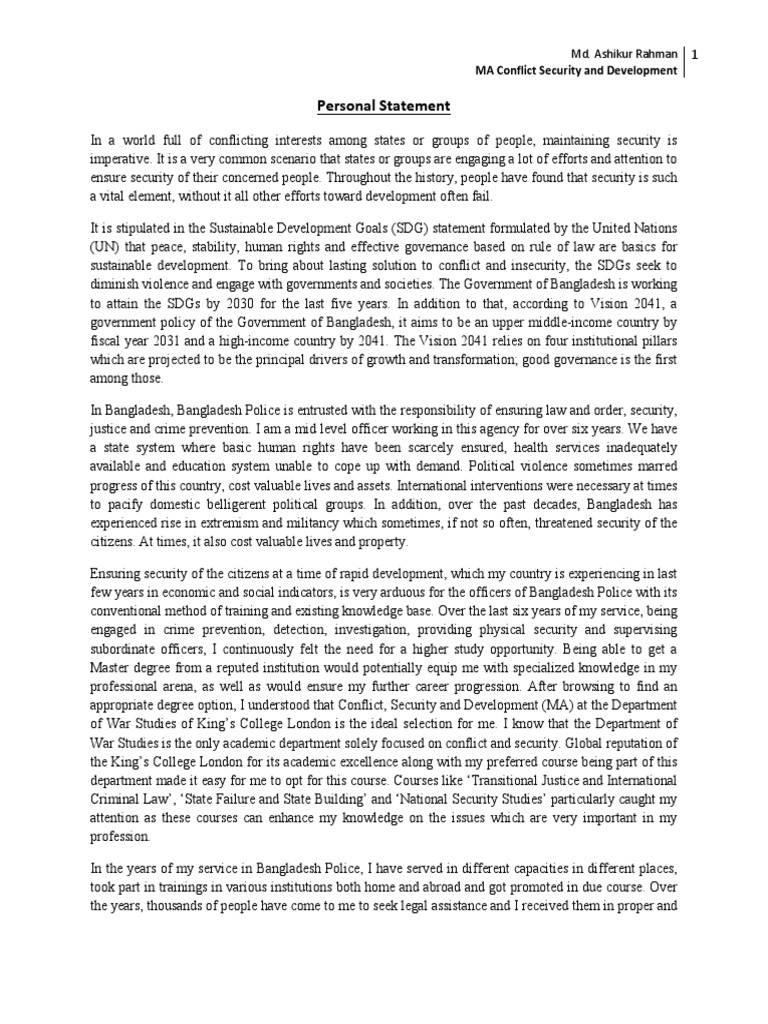 KCL Personal Statement: Security & Development | PDF | Rohingya People ...