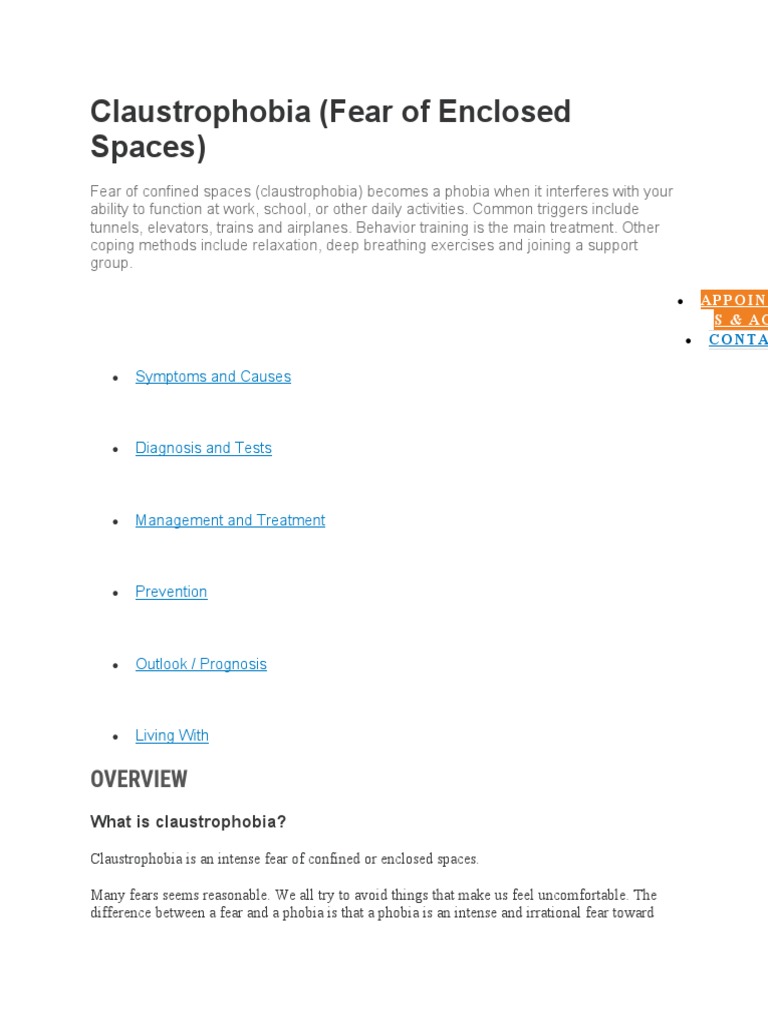 Claustrophobia (Fear of Enclosed Spaces) Symptoms and Causes PDF