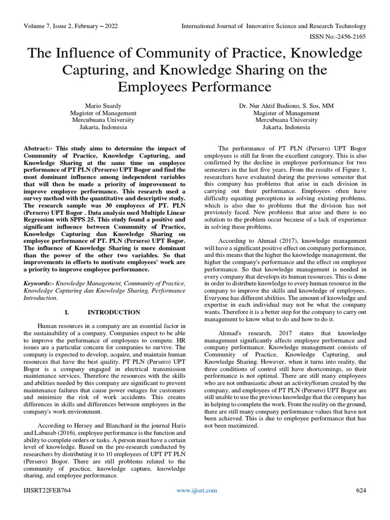The Influence of Community of Practice, Knowledge Capturing, and