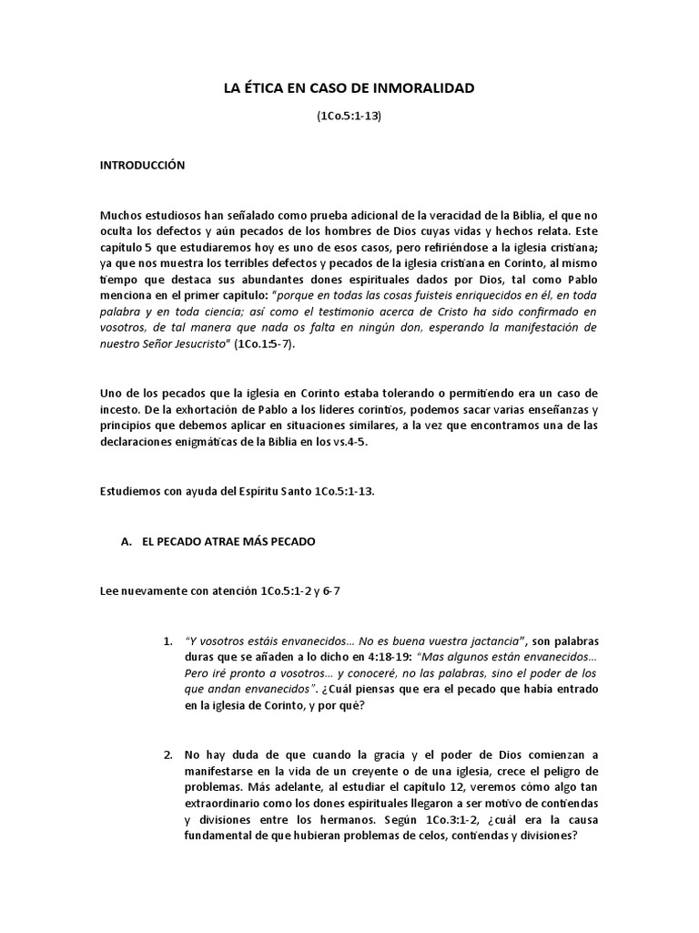 La Ética en Caso de Inmoralidad | PDF | Pecado | Jesús
