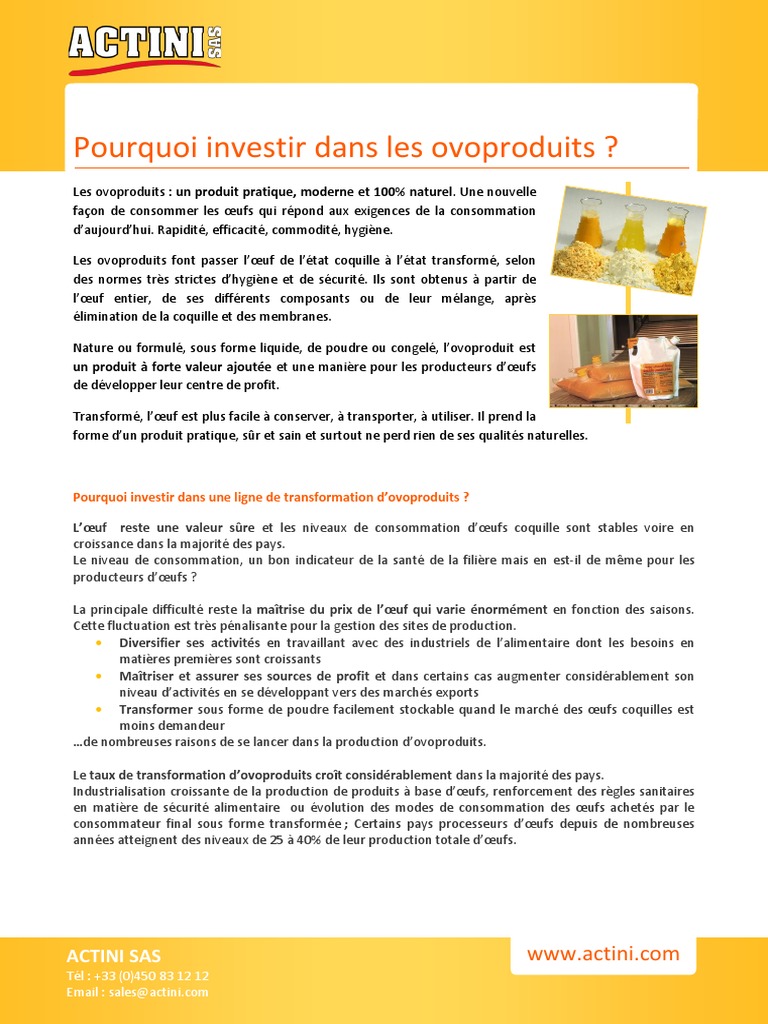 Pourquoi Investir Dans Les Ovoproduits, PDF, Œuf (aliment)