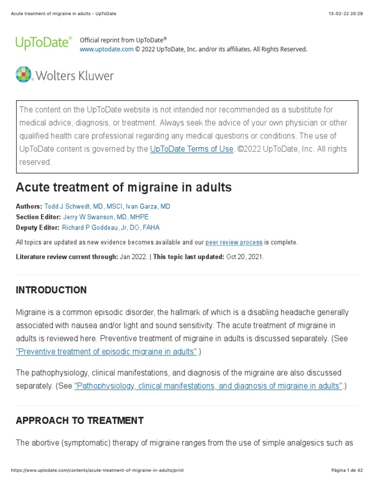 Acute Treatment of Migraine in Adults UpToDate PDF Migraine