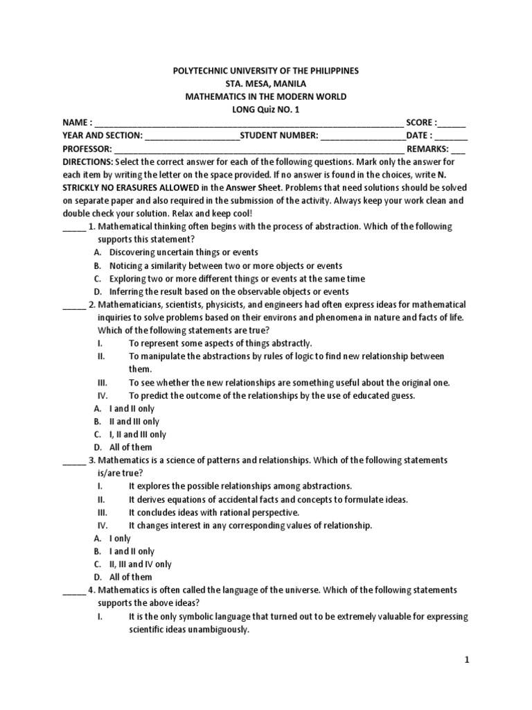 MMW Long Quiz | PDF | Pattern | Mathematics