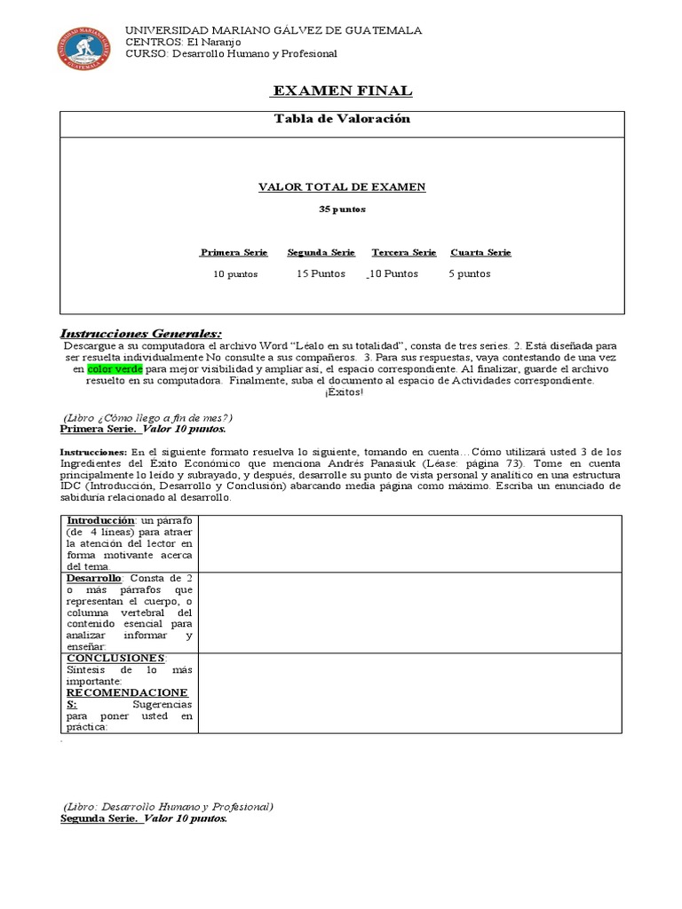 Examen Final: Desarrollo Humano UMG | PDF | Moralidad | regla de oro