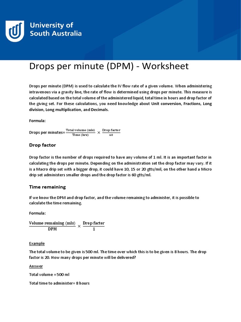 DPM Calculation and IV Flow Rate Guide | PDF | Volume | Litre