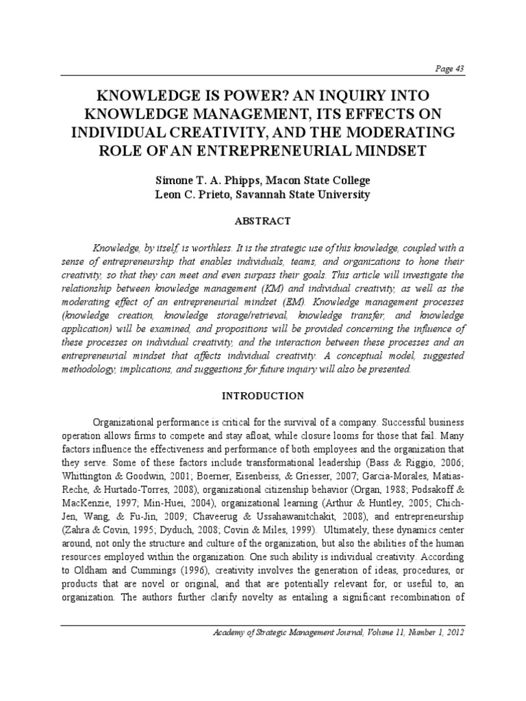 Knowledge Management and Creativity Insights | PDF
