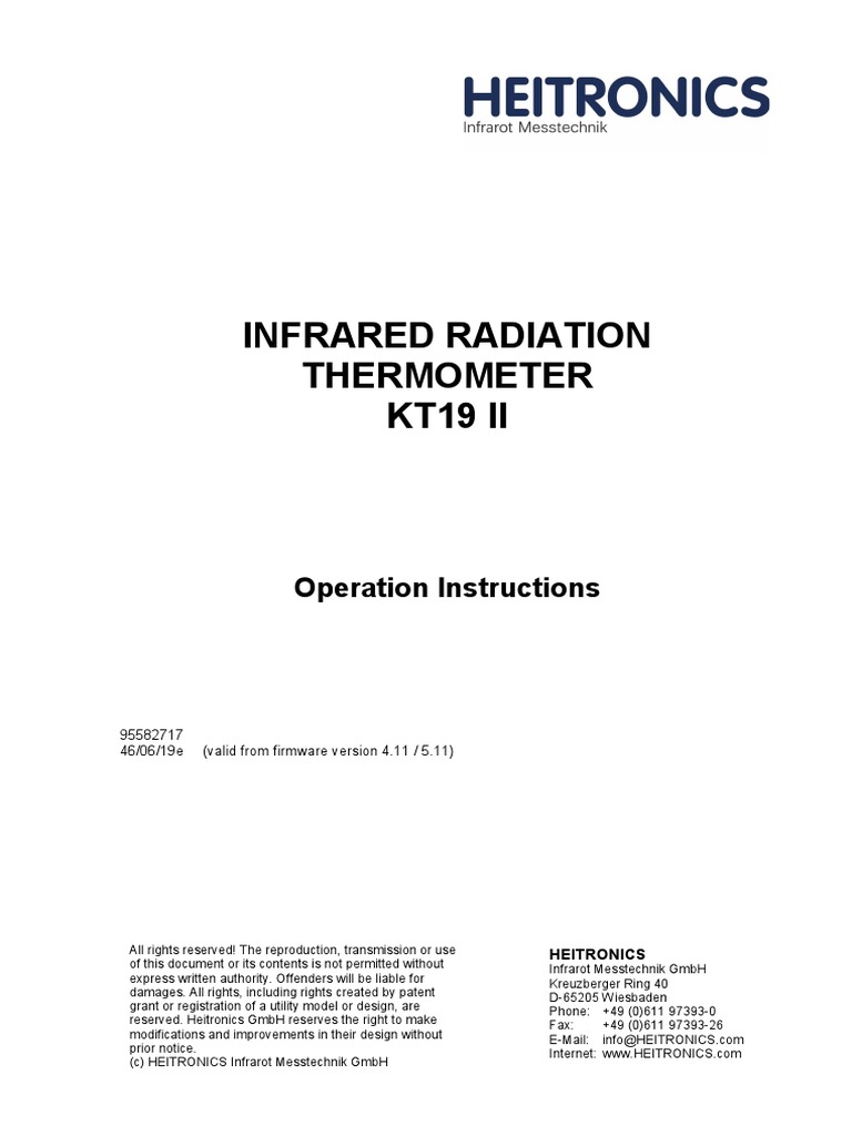 KT19 II Infrared Thermometer Guide | PDF | Infrared | Electromagnetic ...