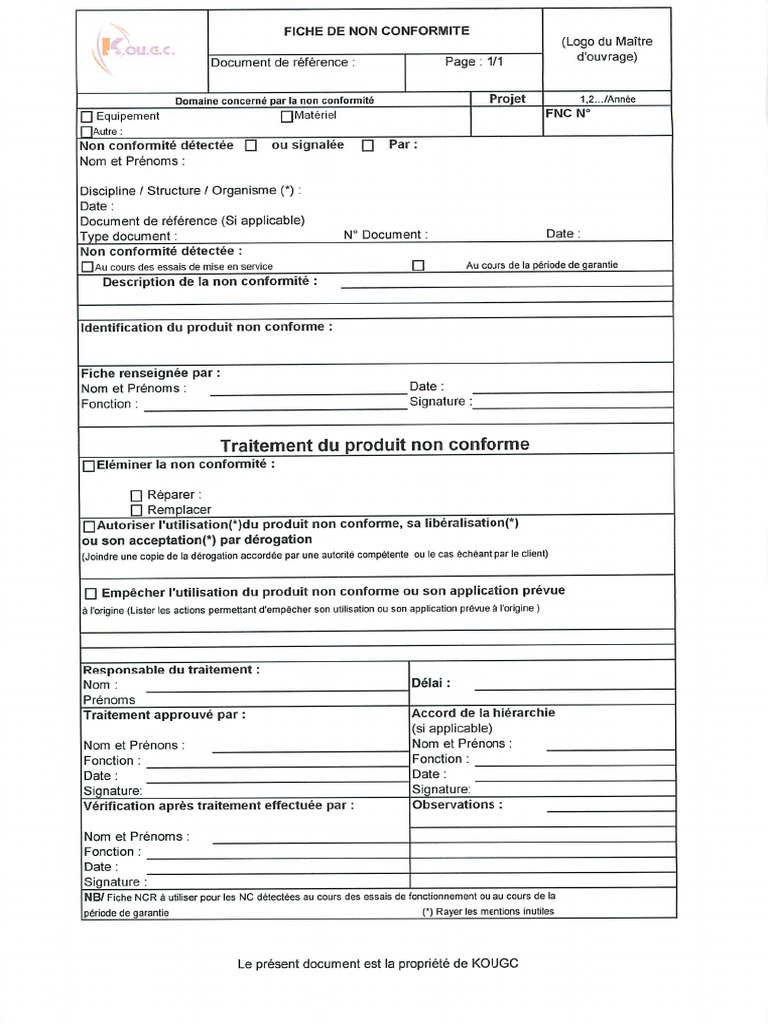 Fiche de Non Conformité  PDF