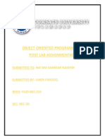 Object Oriented Programming Post Lab Assignment#01: Submitted To: Ma'Am Sammar Naseem
