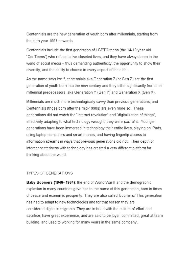 Types of Generations | PDF | Millennials | Internet