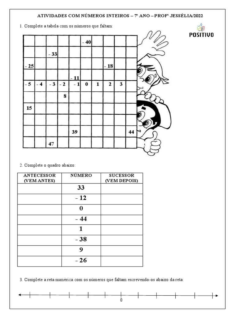 Atividades de Números Inteiros - 7º Ano | PDF