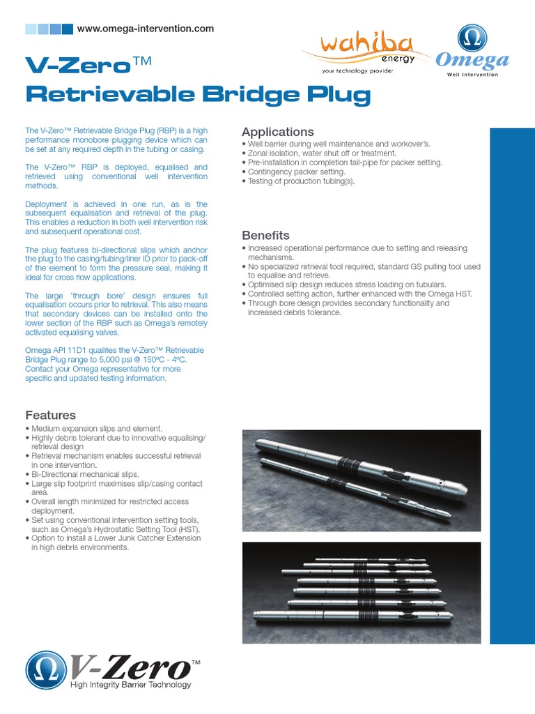 V-Zero Retrievable Bridge | PDF | Pipe (Fluid Conveyance) | Equipment