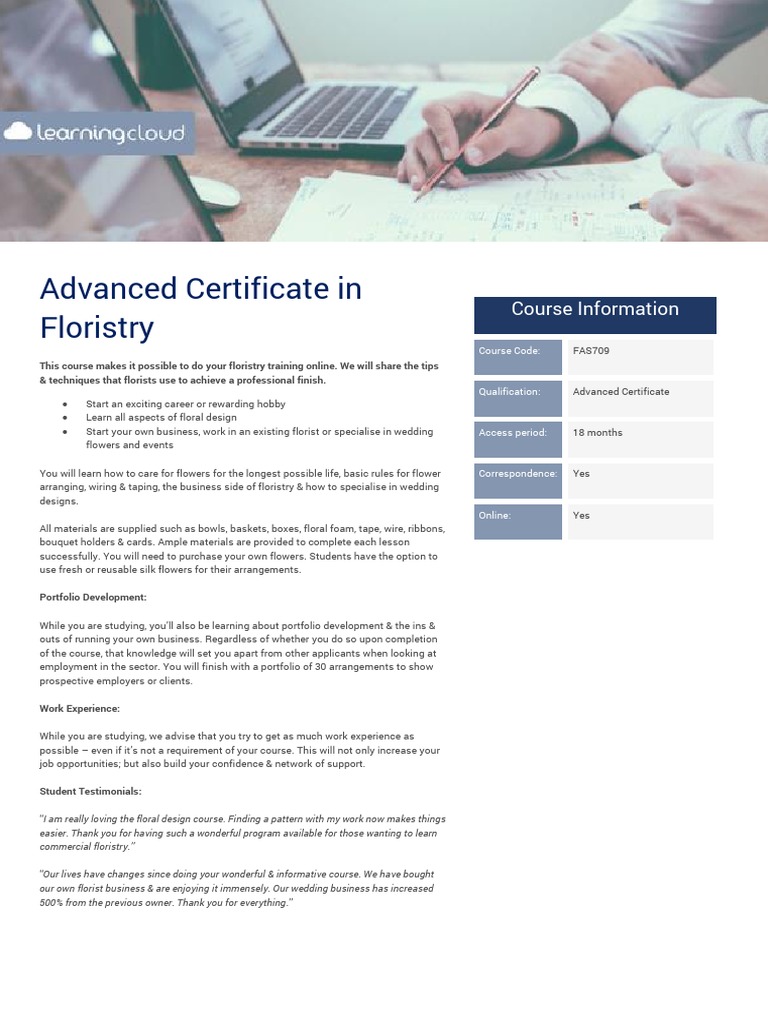 Advanced Certificate in Floristry Course Information Download Free