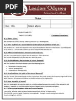 Notes: Physics (Grade 10) Unit:11 (Sound) Conceptual Questions