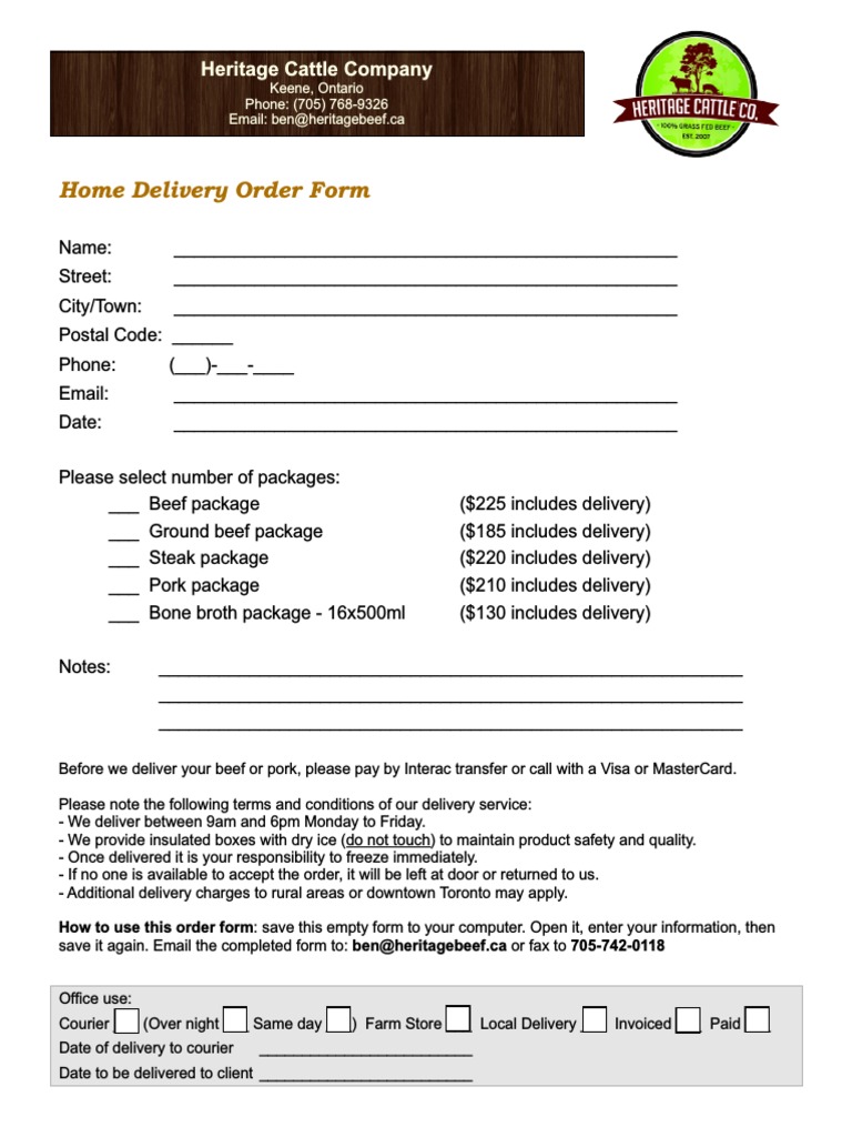 Sample Delivery Order Form Download PDF