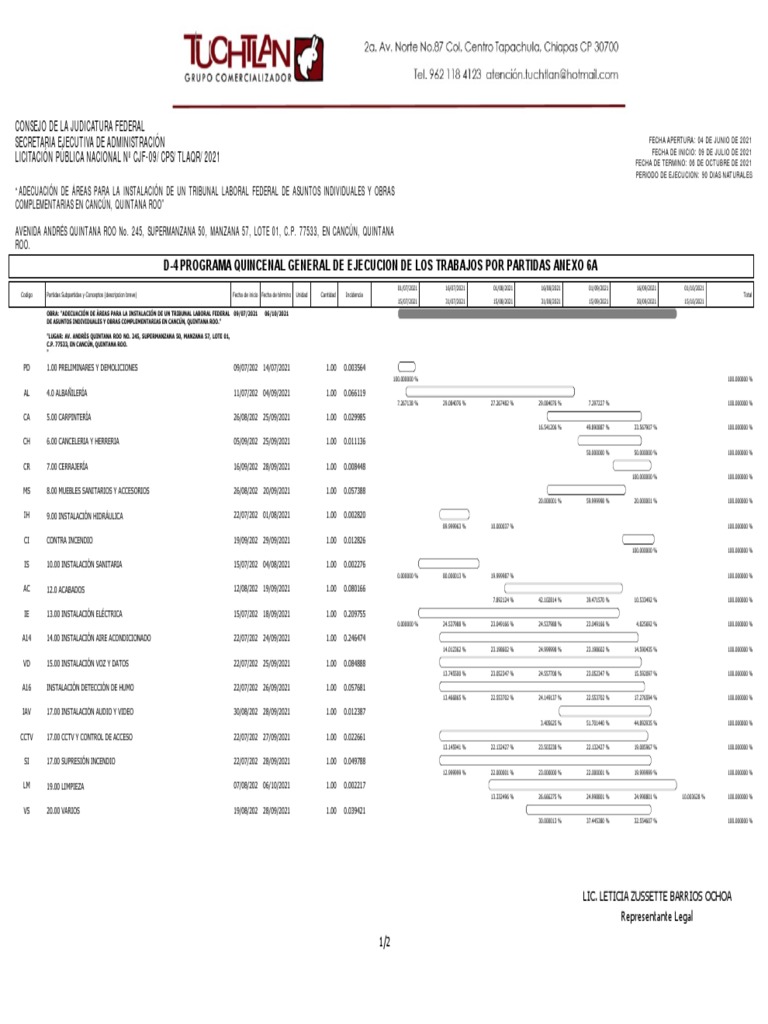 D 4 programa quincenal general de ejecucion de los trabajos por