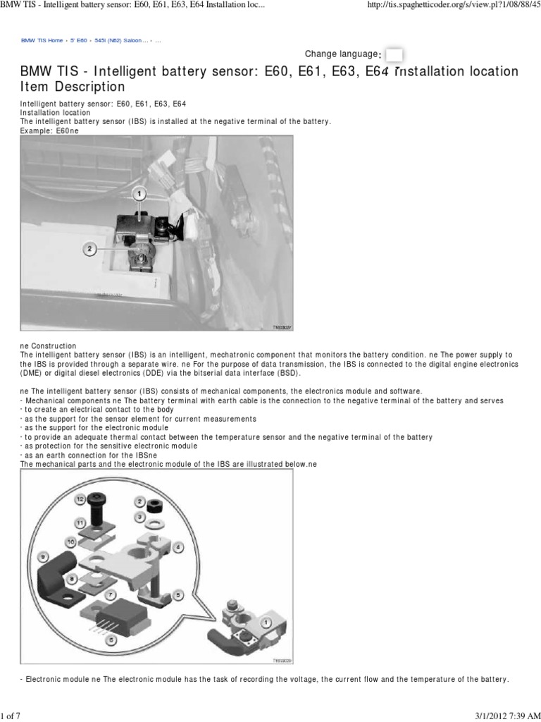 BMW TIS Intelligent Battery Sensor E60, E61, E63, E64 Installation
