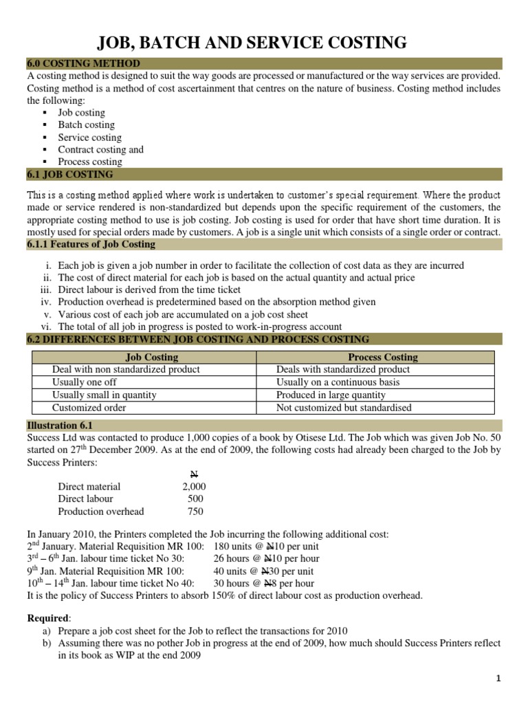 Job, Batch, and Service Costing Explained | PDF | Cost | Business Economics