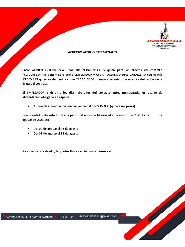 Acuerdo Auxilio de Alimentacion PDF