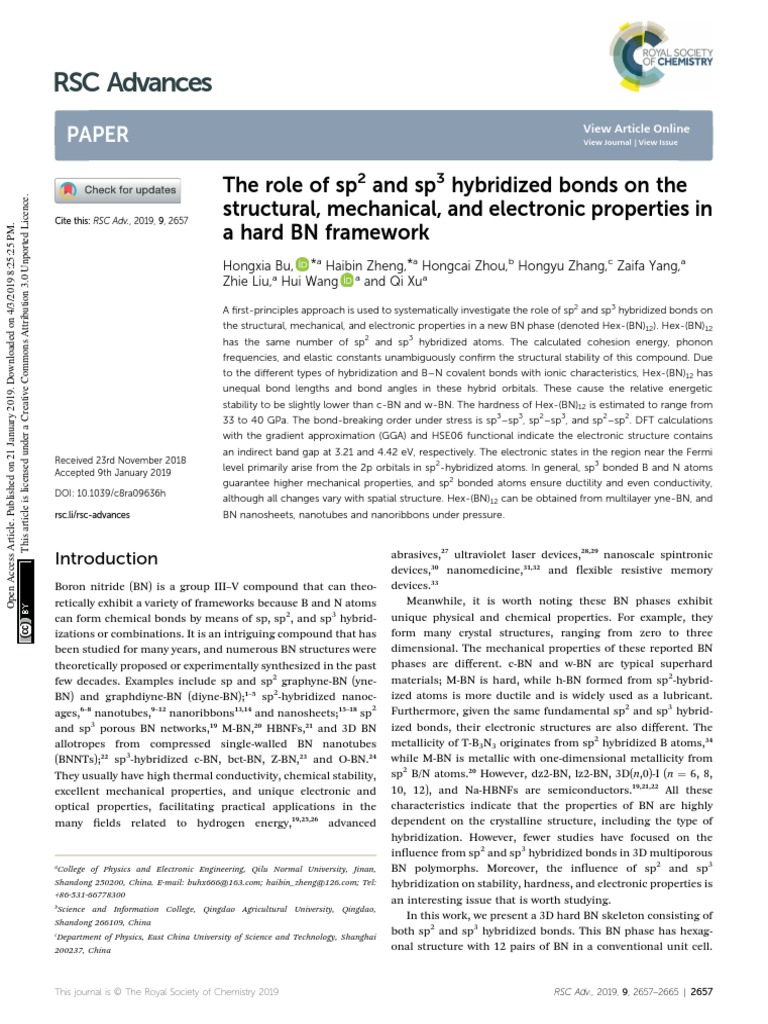 The Role of SP 2 and SP 3 Hybridized Bonds On The | PDF | Chemical Bond ...