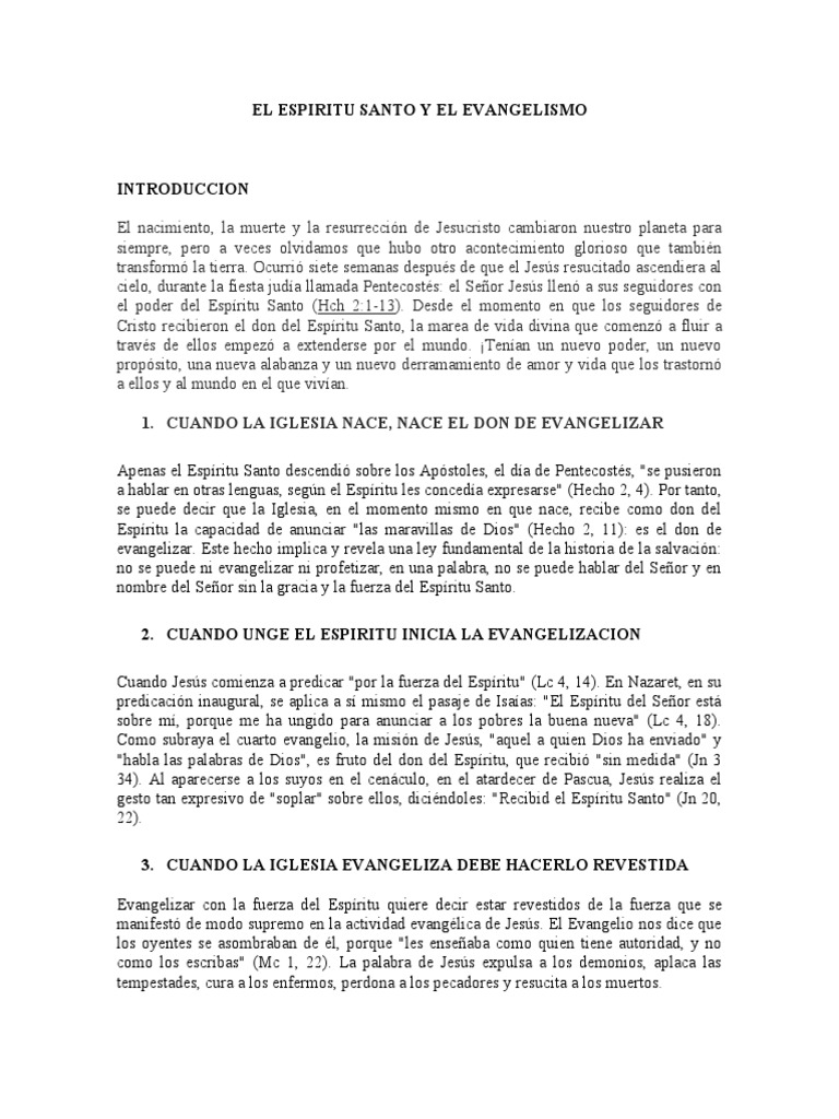 El Espiritu Santo y El Evangelismo | PDF | Jesús | espíritu Santo