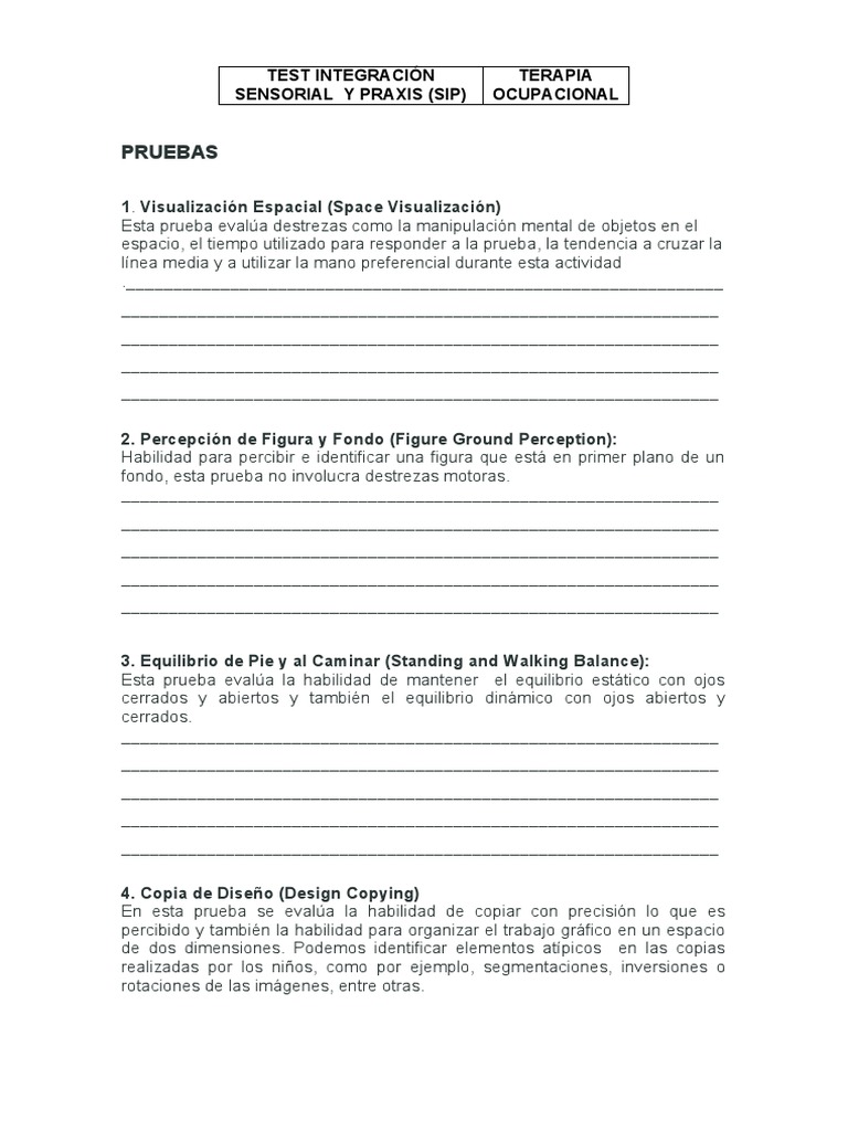 Test de Integración Sensorial SIPT | PDF | Percepción | Sistema nervioso