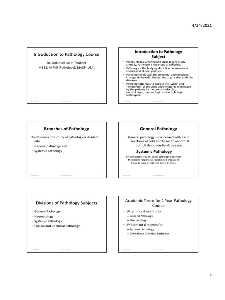 Introduction to Pathology Course Outline | PDF | Pathology | Cytopathology
