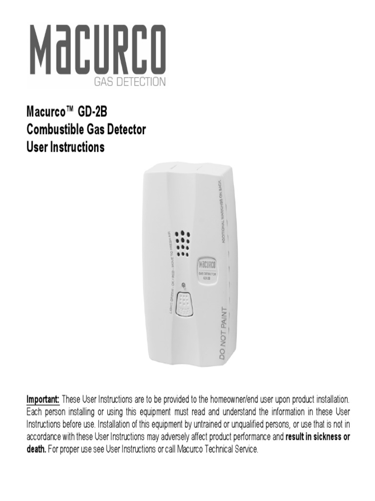 Macurco™ GD2B Combustible Gas Detector User Instructions PDF