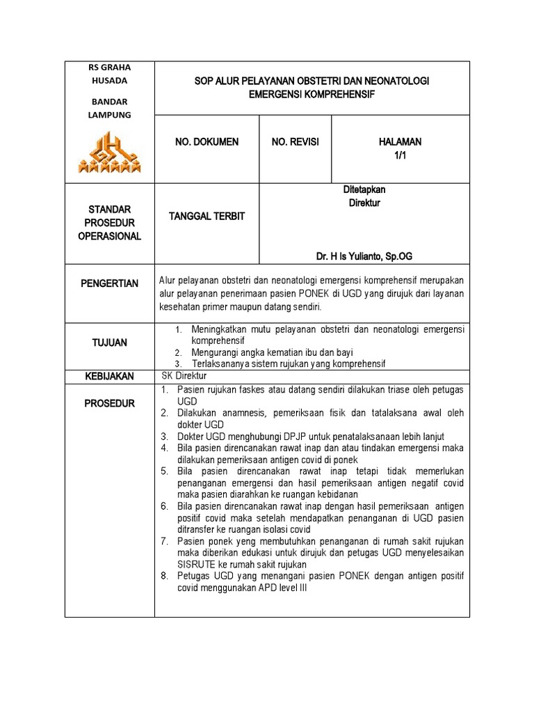 SOP Pelayanan Obstetri Neonatologi Emergensi | PDF | Sains & Matematika
