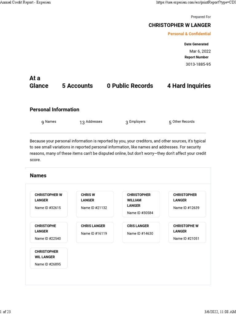 Annual Credit Report Experian PDF