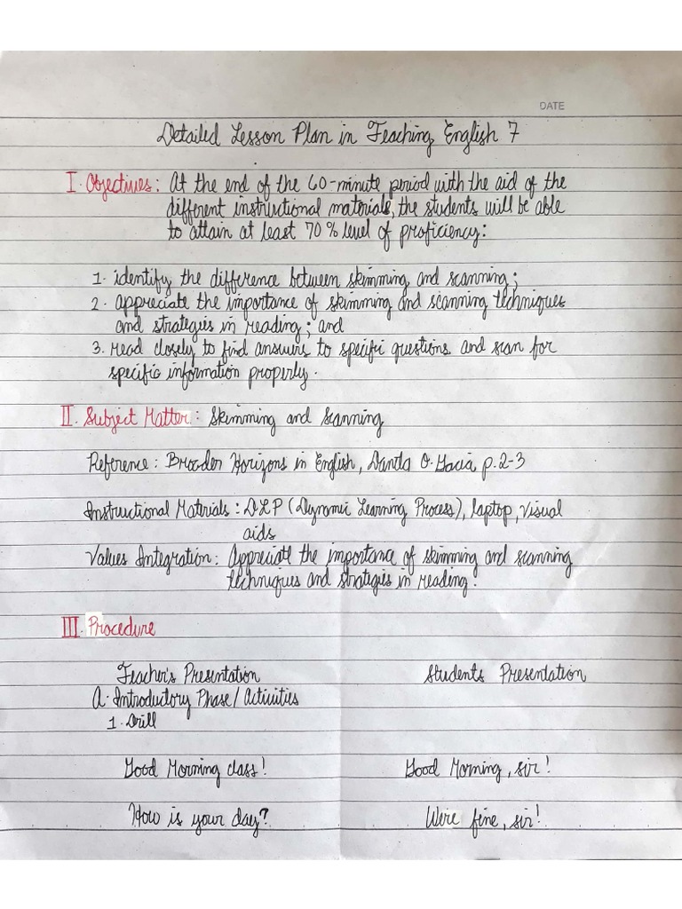 Detailed Lesson Plan Skimming and Scanning Cagande 2022 PDF
