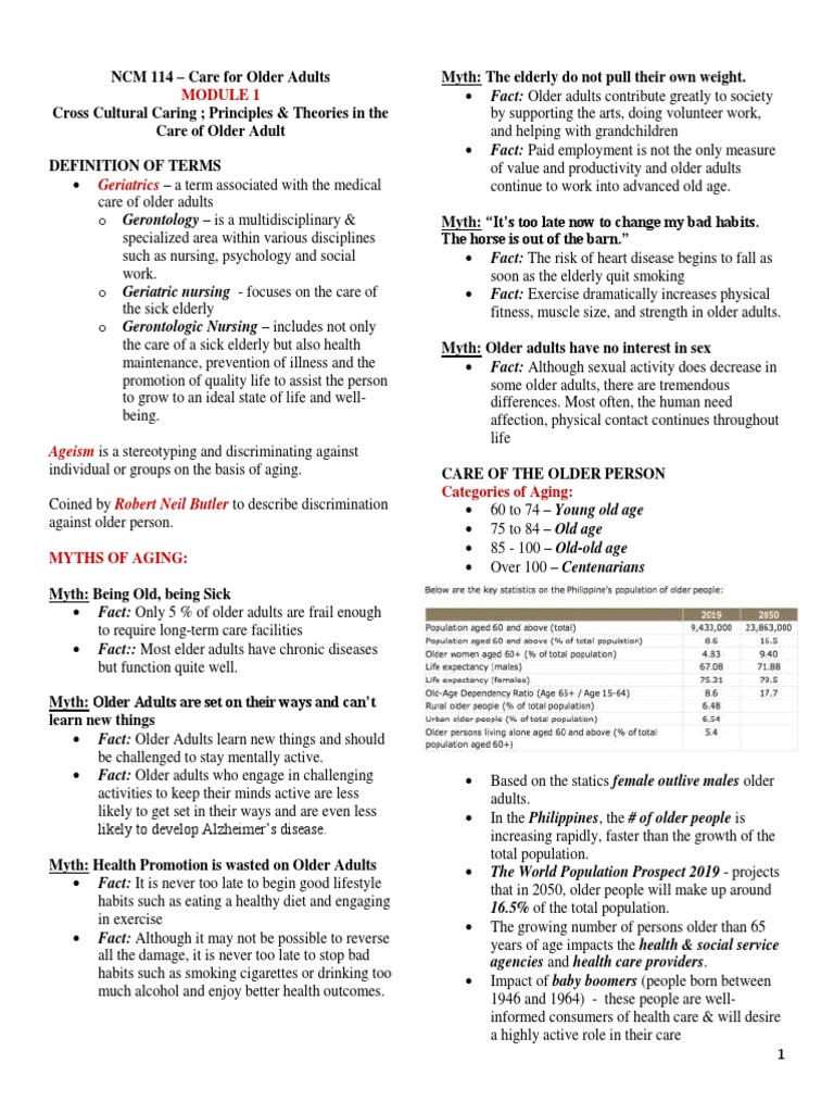 NCM 114: Care for Older Adults Module 1 | PDF | Ageing | Old Age