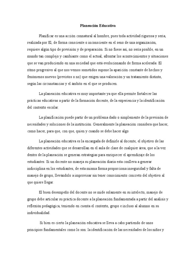 Importancia de la Planeación Educativa | PDF | Planificación | Aprendizaje