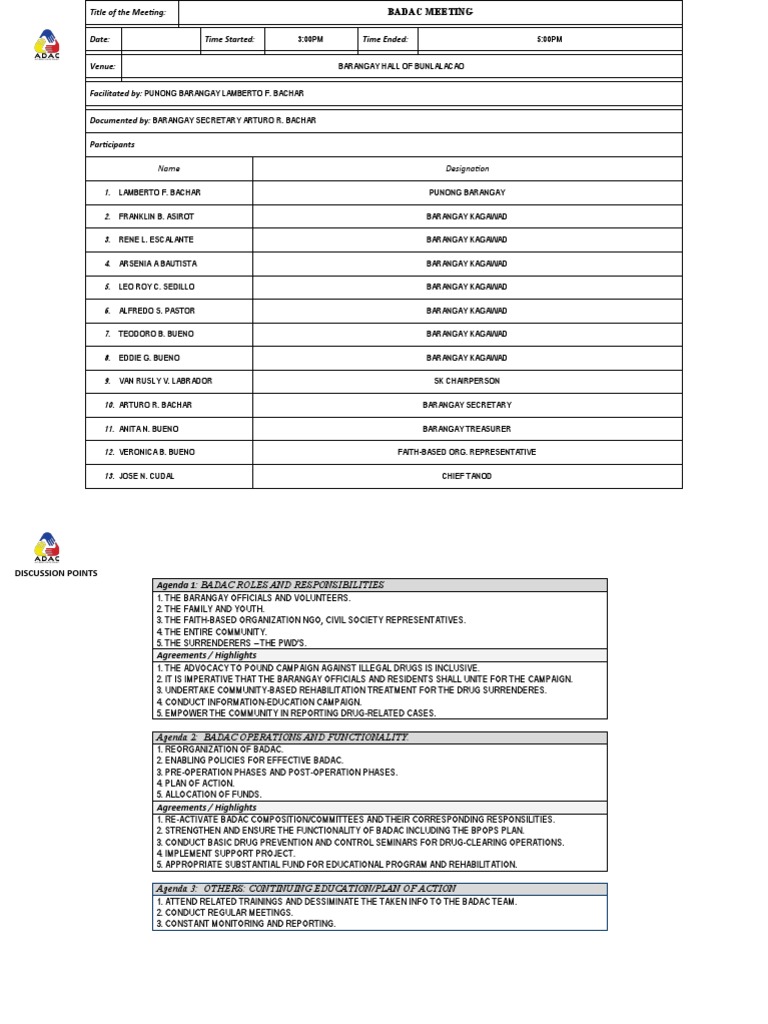 Badac form minutes of meeting pdf public sphere government