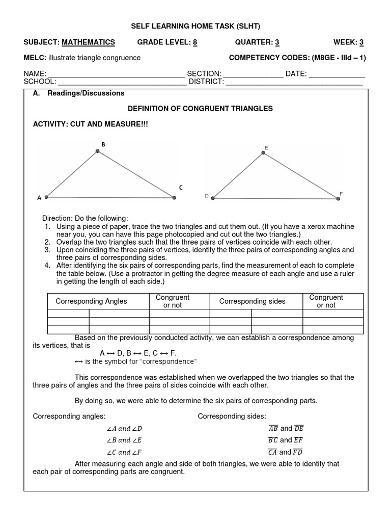 Triangle Congruence Exploration | PDF | Elementary Mathematics ...