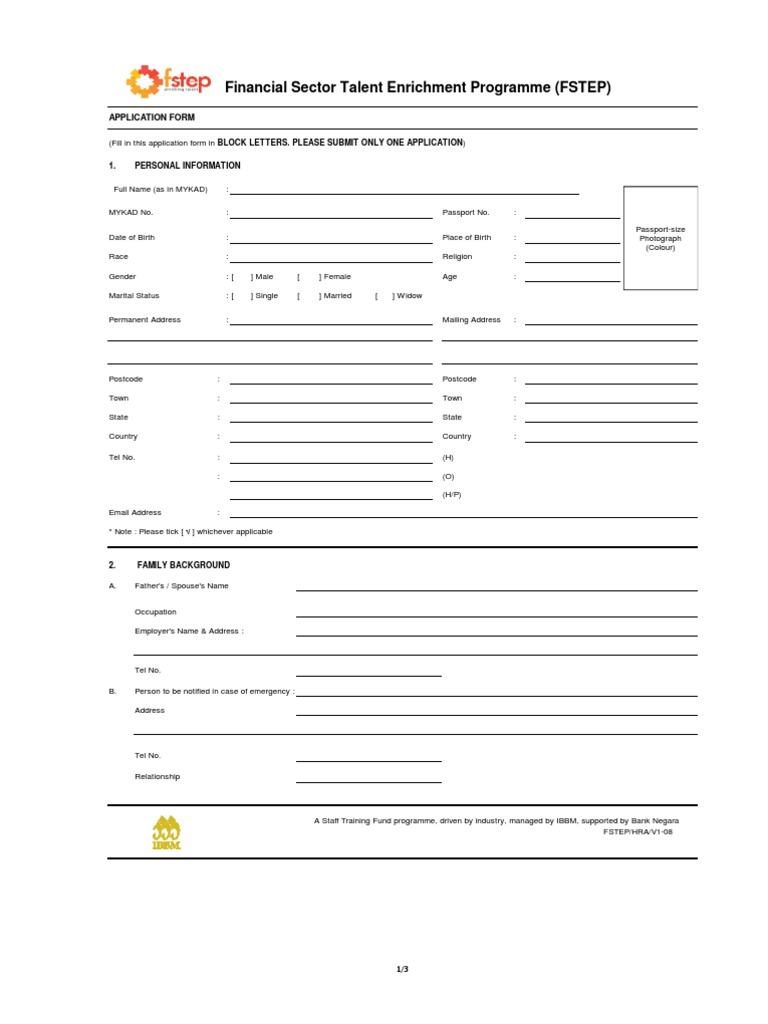 Financial Sector Talent Enrichment Programme (FSTEP) : Application Form ...
