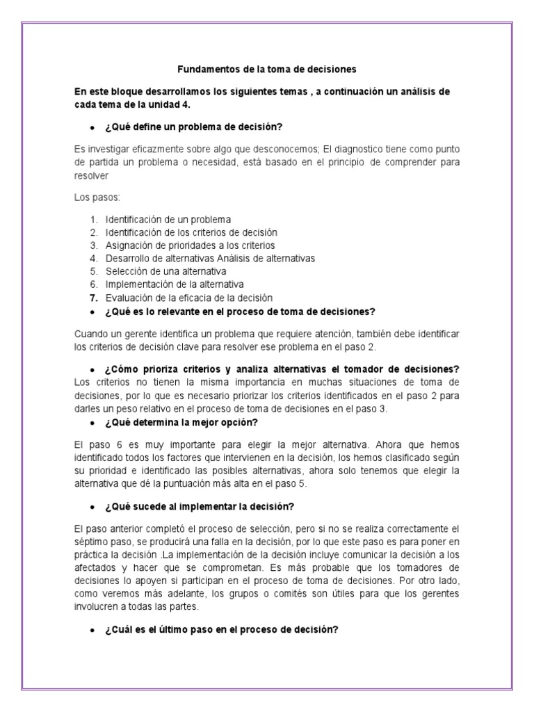 Fundamentos de la Toma de Decisiones | PDF | Toma de decisiones ...