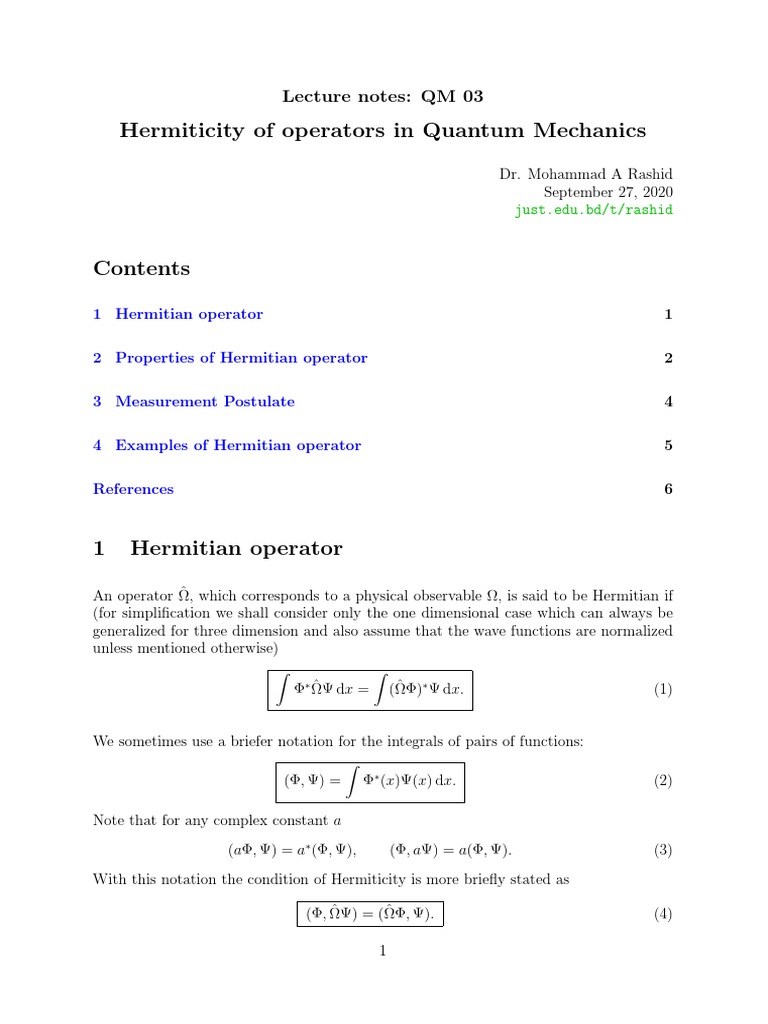 HERMITIAN OPERATOR IN QUANTUM MECHANICS PDF NOTES visual data 6