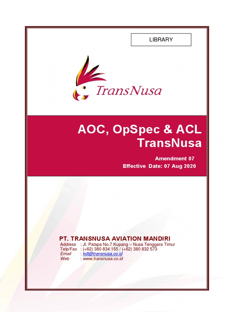 AOC, OpSpec & ACL TransNusa | PDF | Instrument Flight Rules | Visual ...