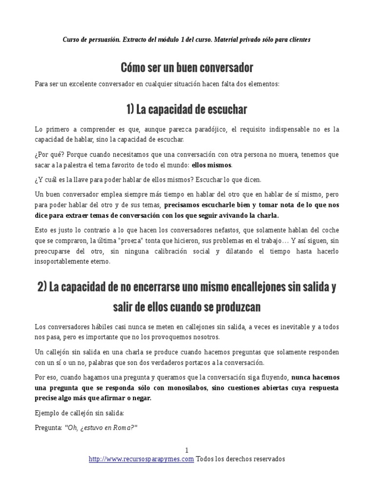 Como Ser Un Buen Conversador | PDF | Persuasión