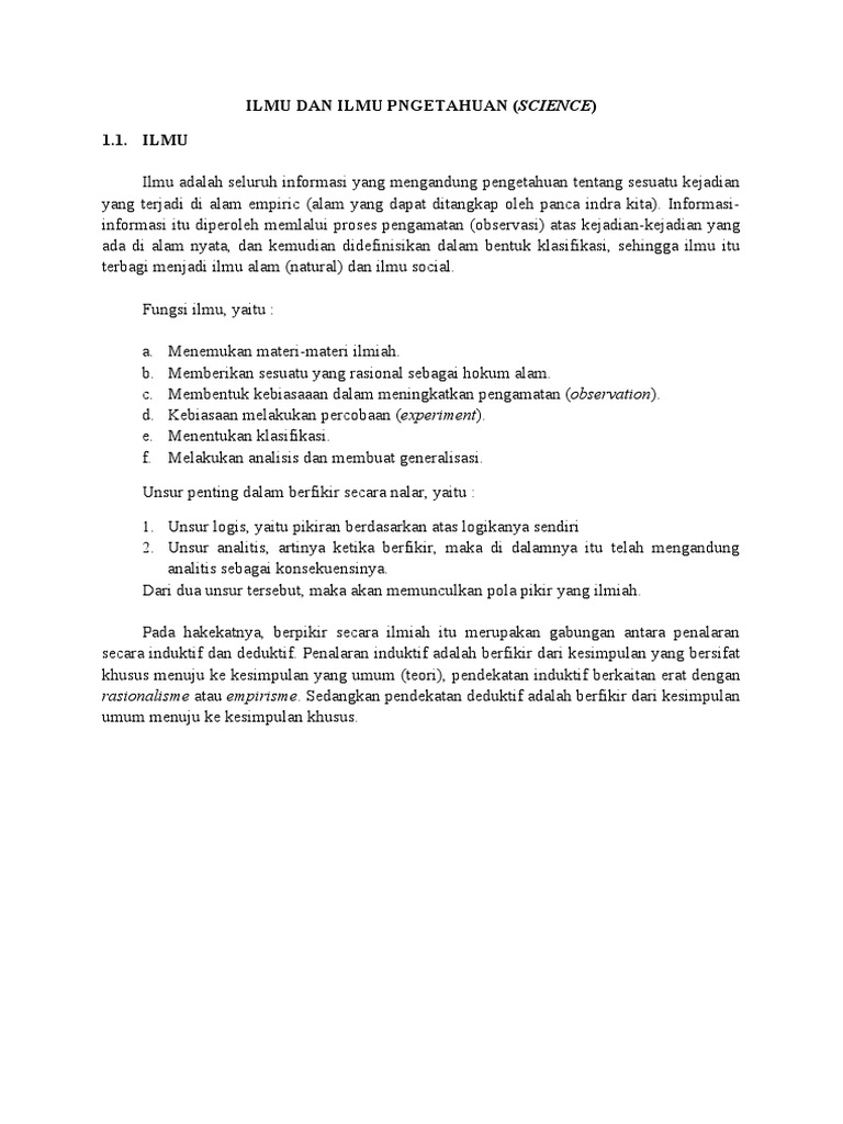 Ilmu Dan Ilmu Pengetahuan (Science) 1 | PDF | Sains & Matematika