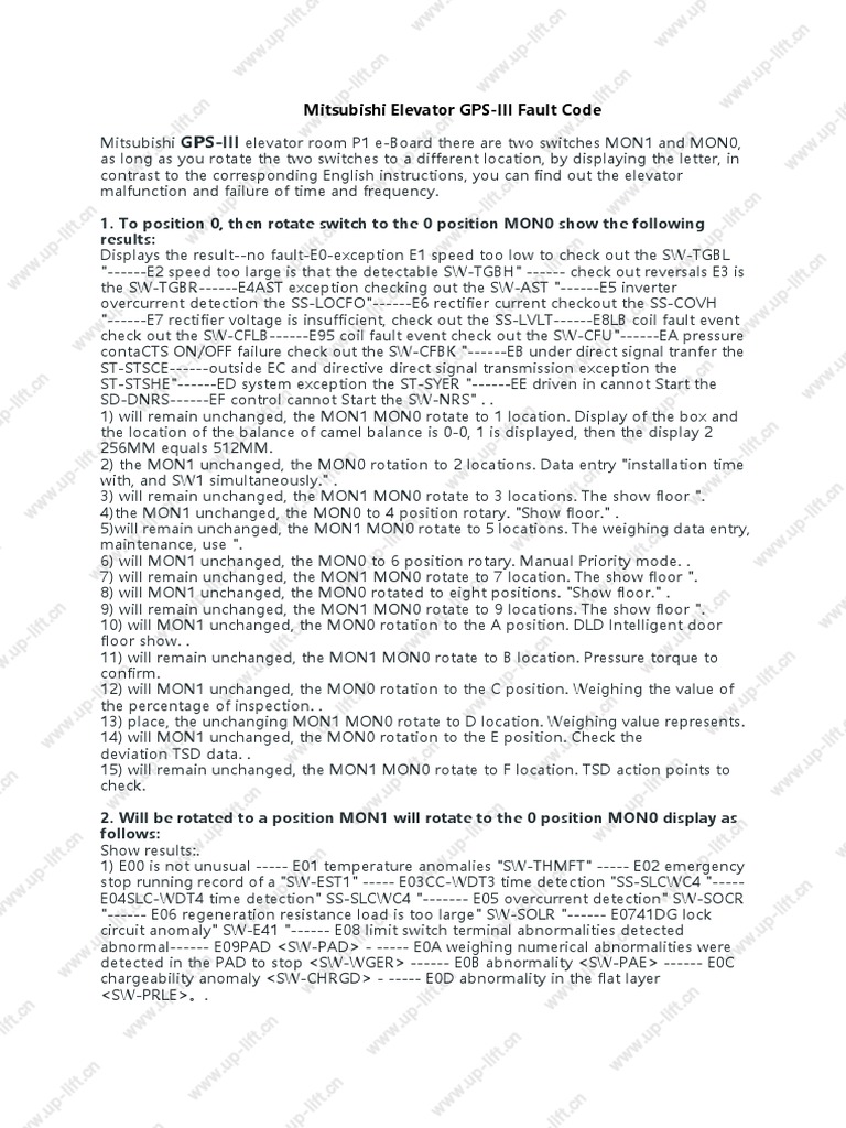 Mitsubishi Elevator GPS-III Error Codes | PDF | Rectifier | Electric Power