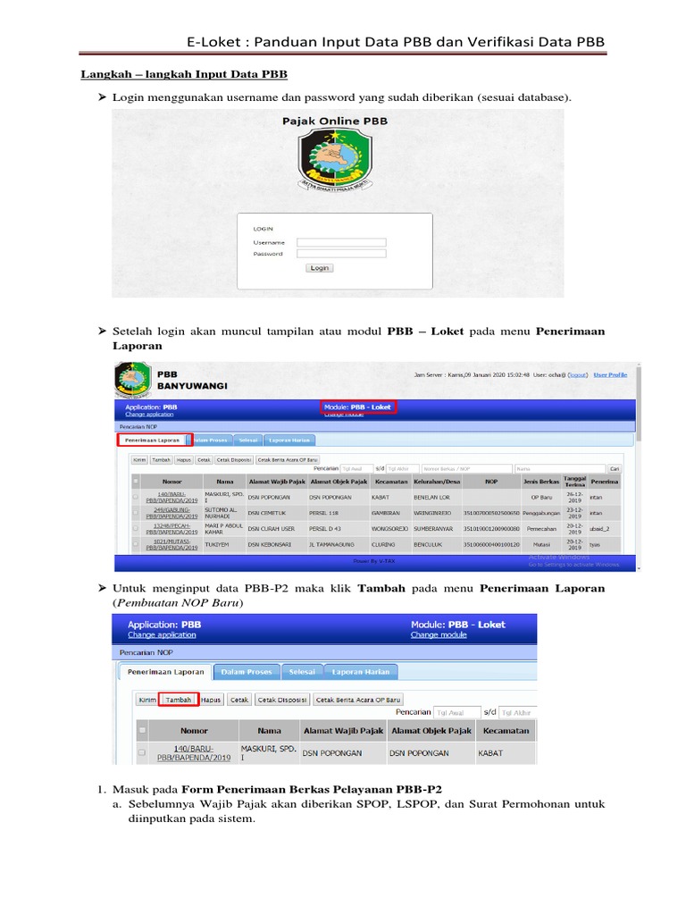 Panduan Input Data PBB E-Loket | PDF | Pengelolaan Keuangan & Uang